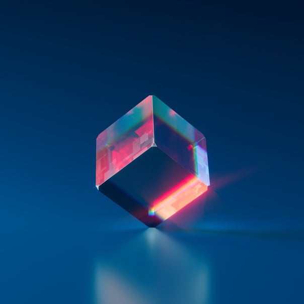 NFT image: a glass cube balanced on one corner